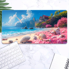 Large Beach-Themed Mouse Pad with Non-Slip Rubber Base  Stitched Edges - Vibra