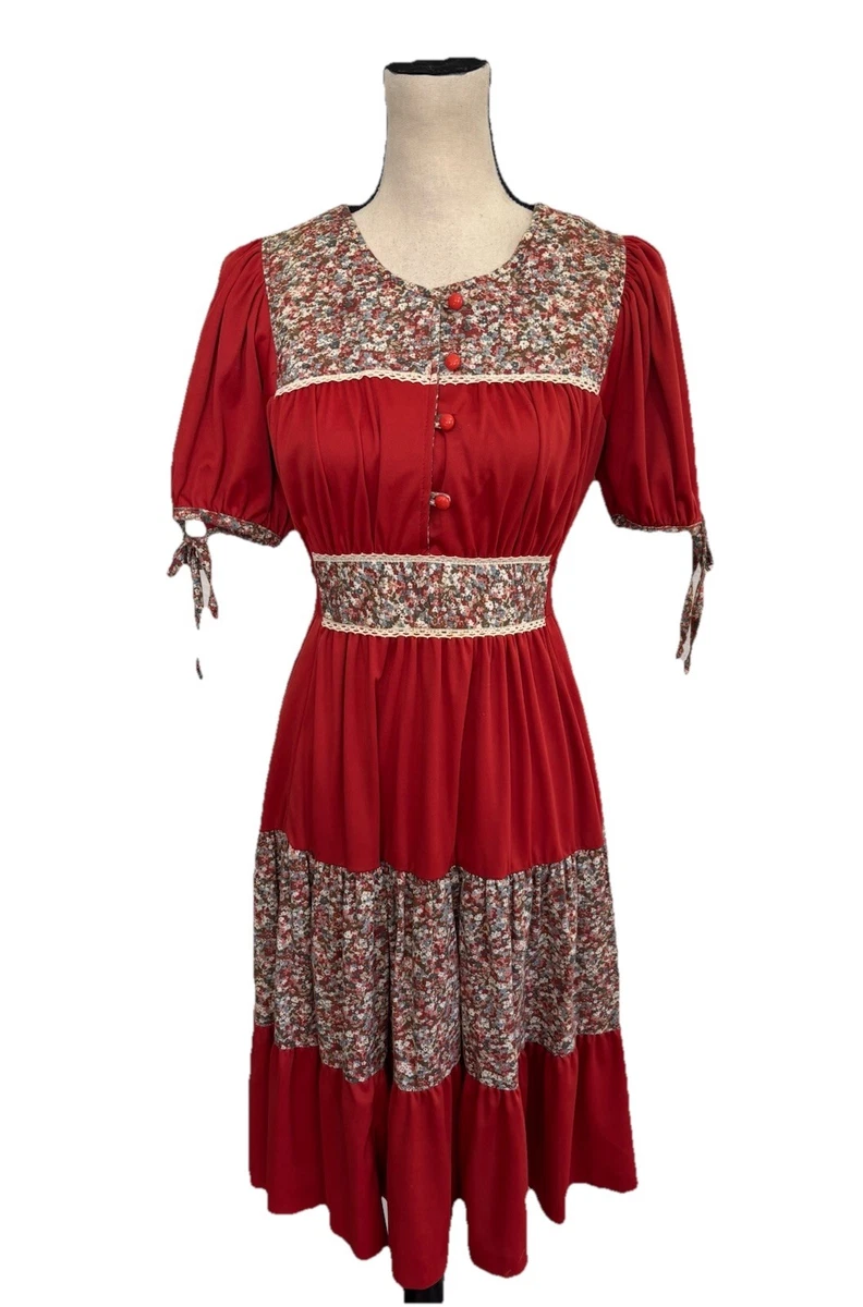 knee length dresses for ladies Medium 80s Red Flowy Capelet Maxi Dress – Flying Apple Vintage