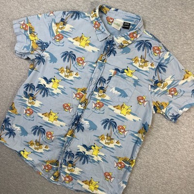 Pokemon Shirt Boys XL Pikachu Eevee Magikarp AOP Hawaiian Aloha Button Up Kids