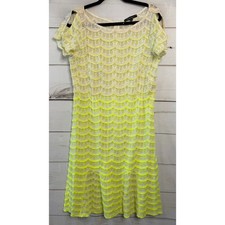Nanette Lepore Neon Yellow Lace Ombre Cold Shoulder Dress Size 8 Scalloped Trim
