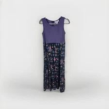 Vtg RJ Stevens Midi Dress Dark Floral Purple Sleeveless 90s Grunge Cottage PS