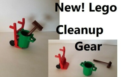 LEGO Minifigure Garage Horse Clean Up Trash Can Push Broom Handtruck Auto Repair
