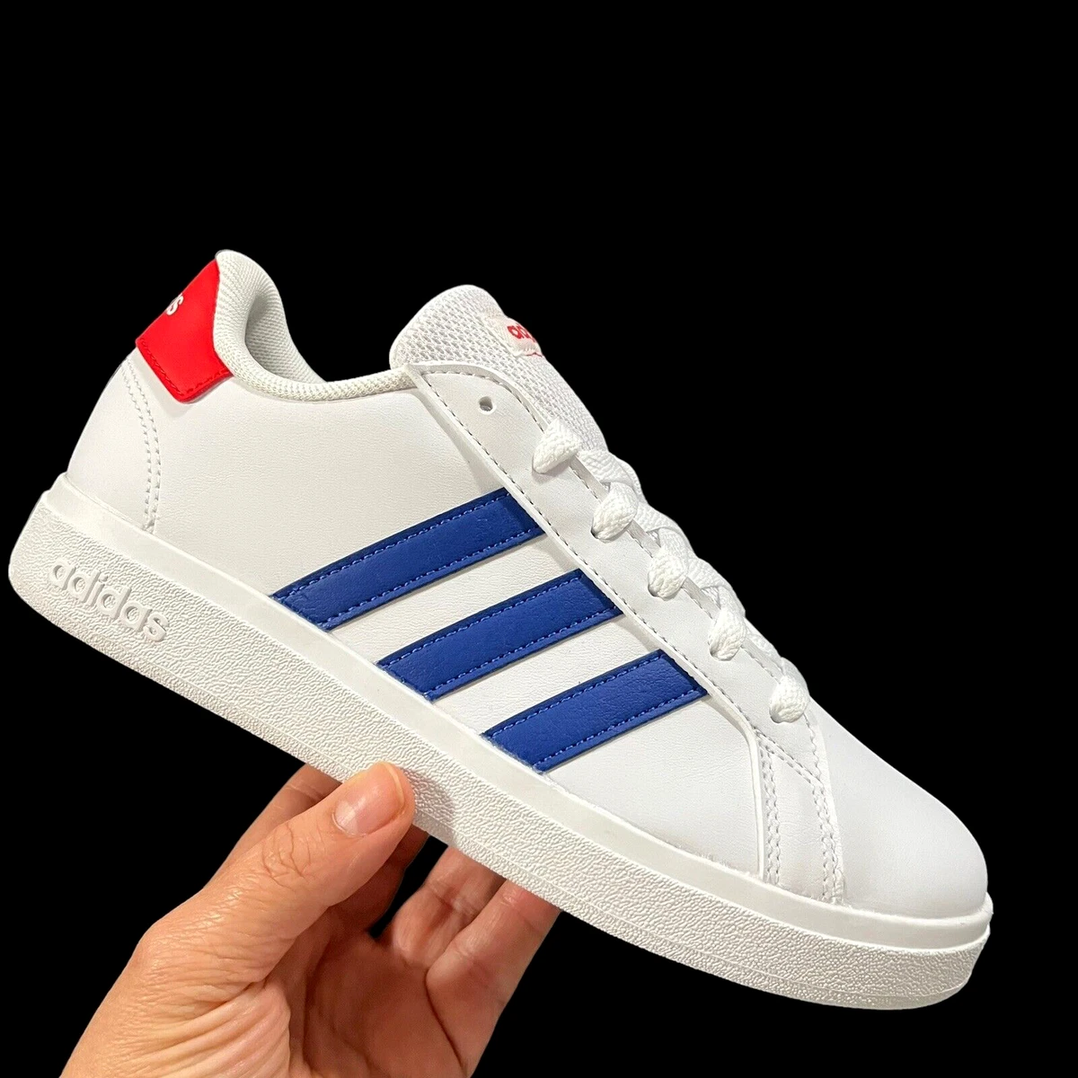 Adidas Grand Court Big Boys Girls Casual Sneaker Size 4.5 White Blue Lace up