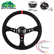 14" Suede Steering Wheel Quick Release Hub Adapter 110H For Honda Civic 92-95 EG