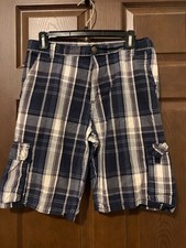 Wrangler Boy's Blue and White Plaid Utility Cargo Shorts   Sz 18