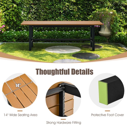 2PCS Outdoor HDPE Bench w/ Metal Frame 47" x 14" x 16" for Yard Garden Brown - Picture 5 of 8