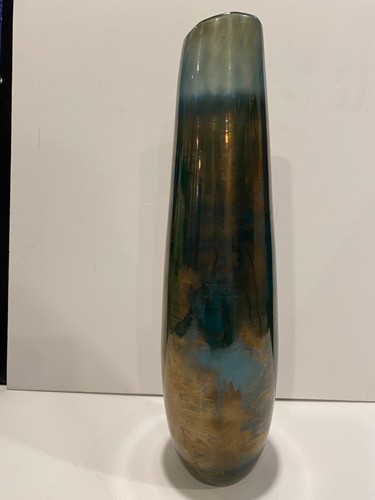 West Elm Iridescent Vase Blue Gold Décor Gradient Color 15” Tall - Picture 6 of 8