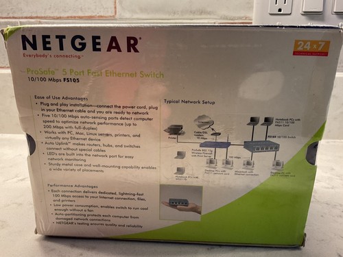 NETGEAR ProSafe 5-Port Fast Ethernet Switch 10/100 Mbps FS105 v2 NIB Sealed - Picture 2 of 2