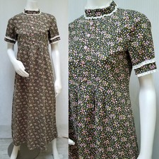 Vintage 1960/70's Ditsy Floral Lace Trim Prairie Maxi Dress - Size S/M