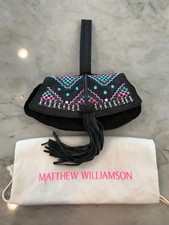 Matthew Williamson Mainline Black Velvet Leather Wristlet Clutch Evening Bag