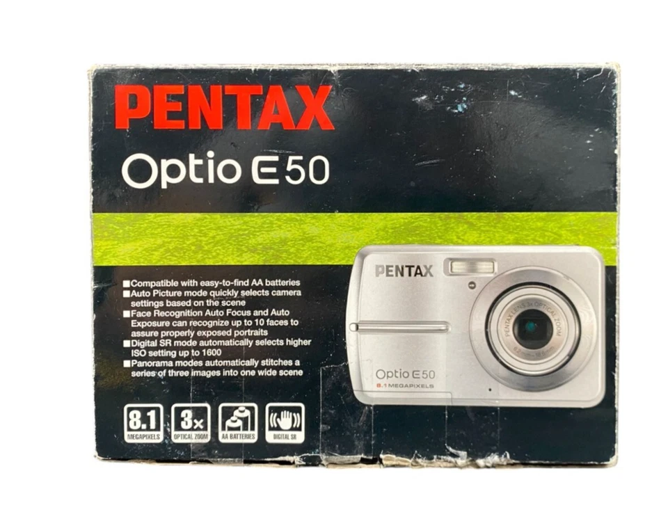 Pentax Optio E50 8,1-MP Digitalkamera 3x-Zoom Silber Vintage Geprüft OVP Retro - Bild 3 von 4
