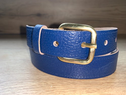 NEW BOYS CHILDS CHILDRENS BLUE REAL LEATHER BELT 25mm SCHOOL WEDDING SUIT New  - Picture 1 of 5