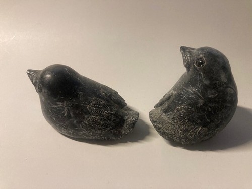 Pair- Wolf Original Soapstone Beautiful Carved Sparrows approx 3" Small Bird - Picture 3 of 10