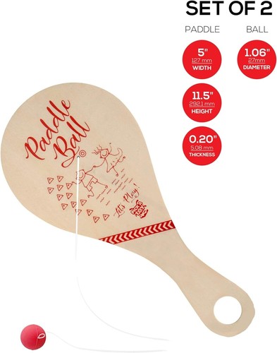 NEW - Retro Wooden Paddle Ball (Set of 2) with Red Carry Bag - Picture 6 of 6