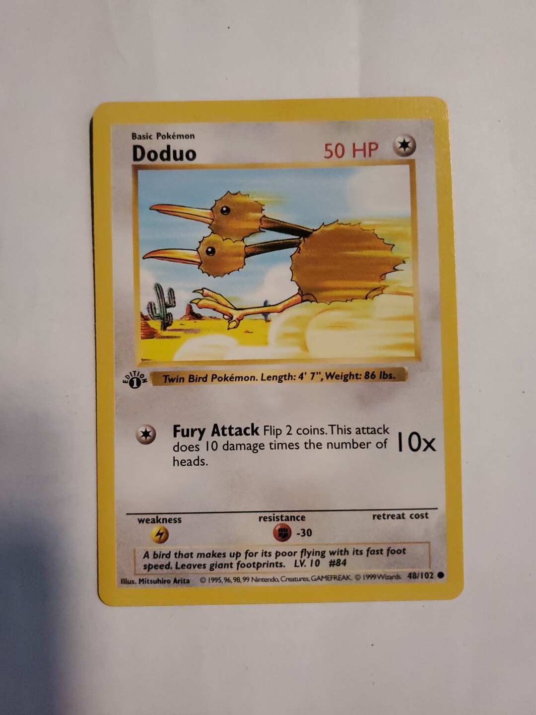 1999 Pokemon Doduo- 48/102 Base Set 1st Edition Shadowless Common -NM Grey Stamp