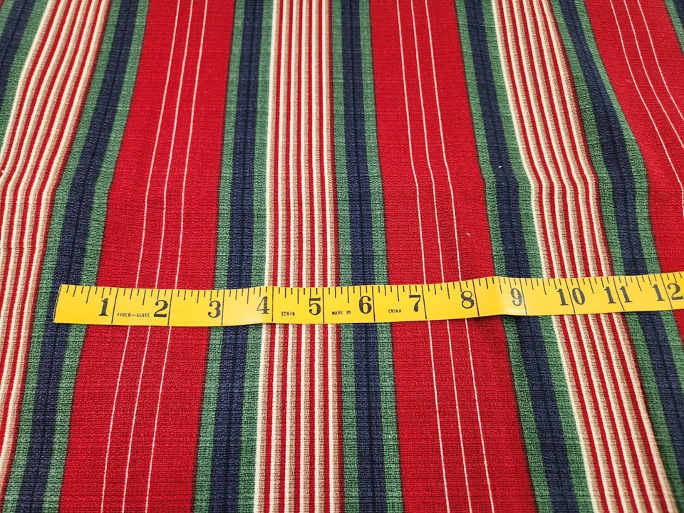 2 yds Moda Home Decor Maroon Green Blue Striped Barkcloth Like Fabric Textured - Image 4 of 4