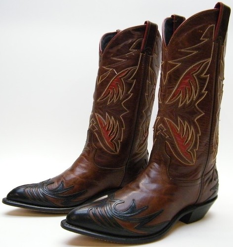 WOMENS VTG CODE WEST BRN BLK RED LEATHER WINGTIP COWBOY WESTERN BOOTS 6.5~1/2 M - Picture 2 of 9