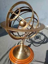 Engraved Nautical Astrolabe Antique Brass 20" In Armillary Sphere Tabletop Glob.
