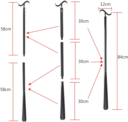 35" Long Dressing Stick with Shoe Horn with Sock Removal Tool, Adjustable Extend - 第 3/12 張圖片