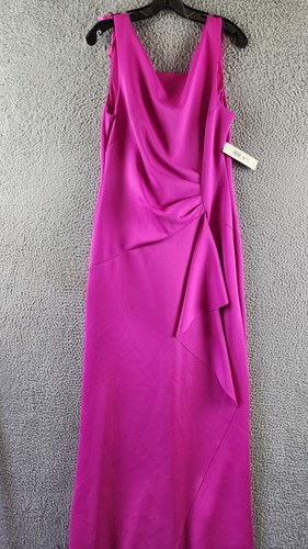 Eliza J Drape Pleated Gown Women's 14 Fuchsia Sleeveless Back Zip Closure - 第 2/16 張圖片