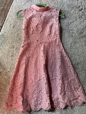 Chic Pink Lace Dress With Bow Detail Sleeveless, Size S