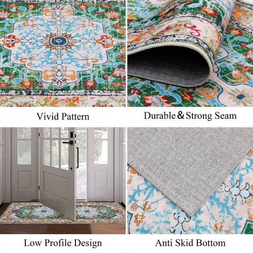UArtlines 2x6 Boho Runner Rug Non Slip Washable Farmhouse Carpet Green for Home - Picture 7 of 8