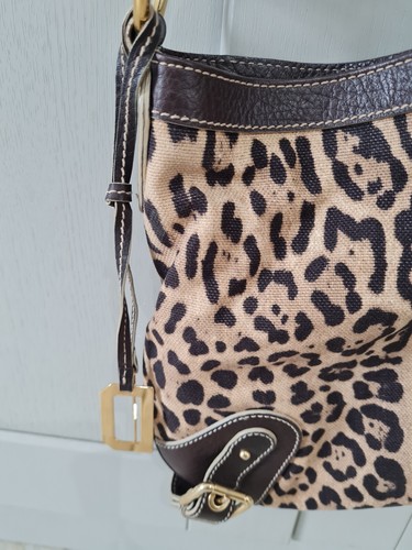 Dolce & Gabbana Brown Leather And Canvas Leopard Print Handbag Gold Hardwear - Picture 14 of 14
