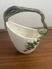 Vintage Hull Pottery Tokay Tuscany White Basket Vase Planter Green Grapes