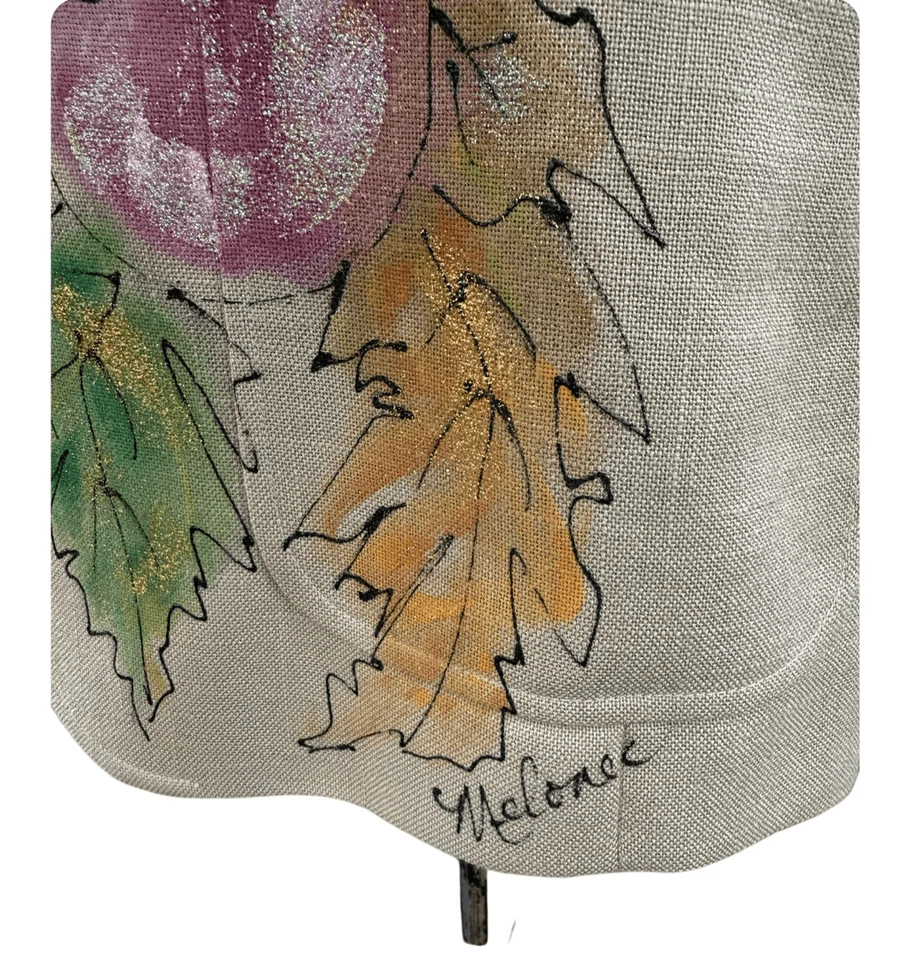 Blazer pintado a mano flores brillantes talla Arte portátil frontal de 2 botones L de gran tamaño Foto 3 de 4