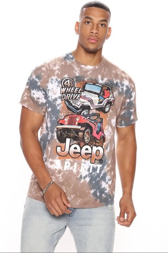 Jeep Spirit Wrangler 4 Wheel Drive Short Sleeve Tee - Tie Dye - XL Tan Gray