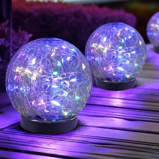 Solar Globe Lights Outdoor Waterproof-Solar Balls for Garden-Cracked Glass Ball 