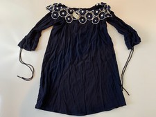 NWT Ann Taylor Loft Off The Shoulder Dress Navy Blue White Women's Size SP NEW