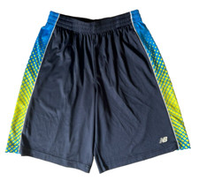 NEW BALANCE Boys Athletic Shorts Size L Dri-Fit EUC Navy/Blue/Yellow Basketball