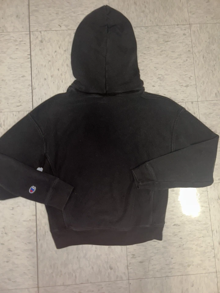 Champion Womens Hoodie Medium Black Spell Out Pockets Outdoors Casual - Image 2 of 4