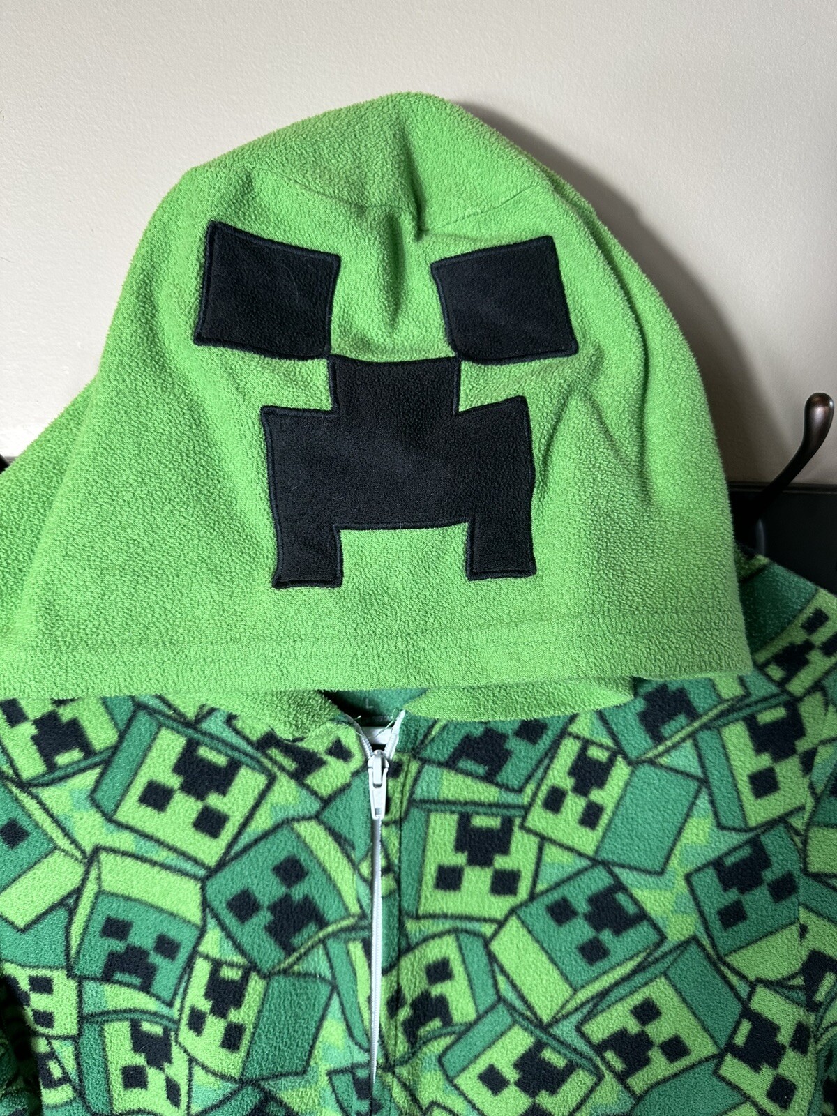 Minecraft Boys Creeper Hooded OnePiece Pajama Blanket Sleeper Green L