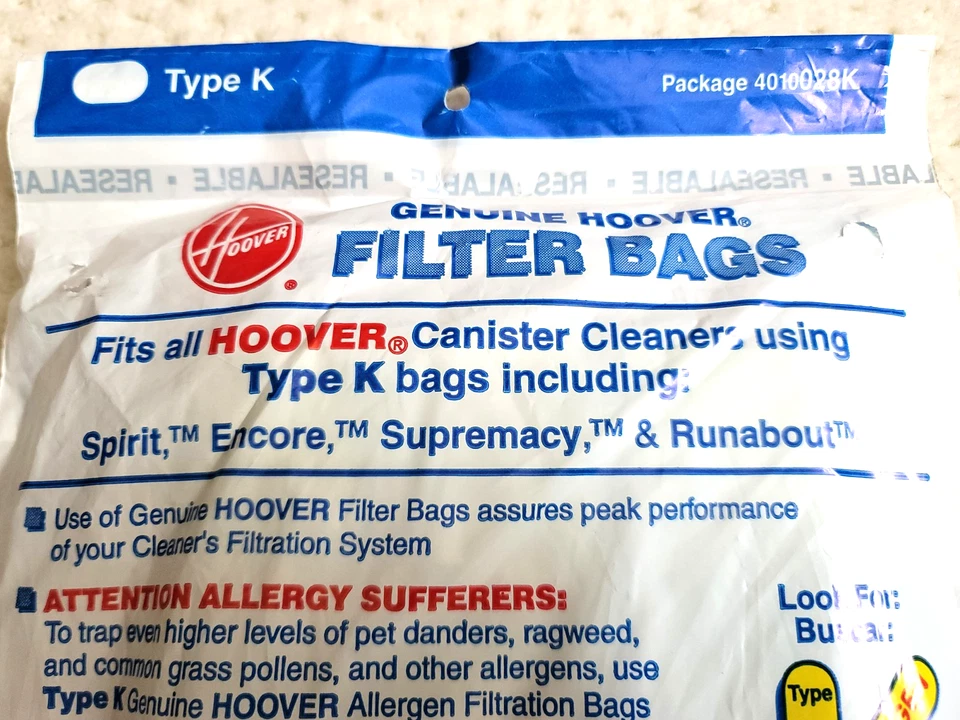 De colección NOS Hoover 3 PACK Tipo K Spirit Bote Aspiradora Bolsas Foto 3 de 3