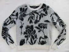 TopShop Fuzzy Black Floral Sweater- Black/Cream/Ivory-Wool Blend-Size 6- NWT