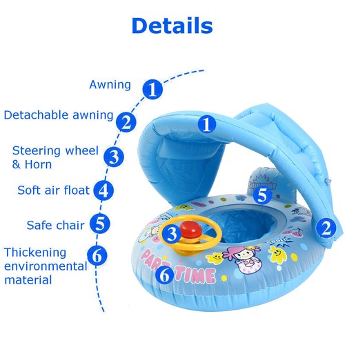 Inflatable Baby Swimming Float,Kid Swimming Ring with Sun Canopy,Baby Pool Float - Bild 7 von 16
