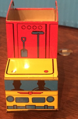 Japan Miniature Litho 1950s? Garbage Truck Vintage Mechanical Tin Toy Wind Up - Picture 2 of 8