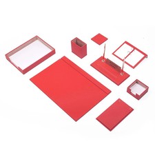 Leather Desk Organizer Set with Single Document Tray Desk Set 10 PIECES Red