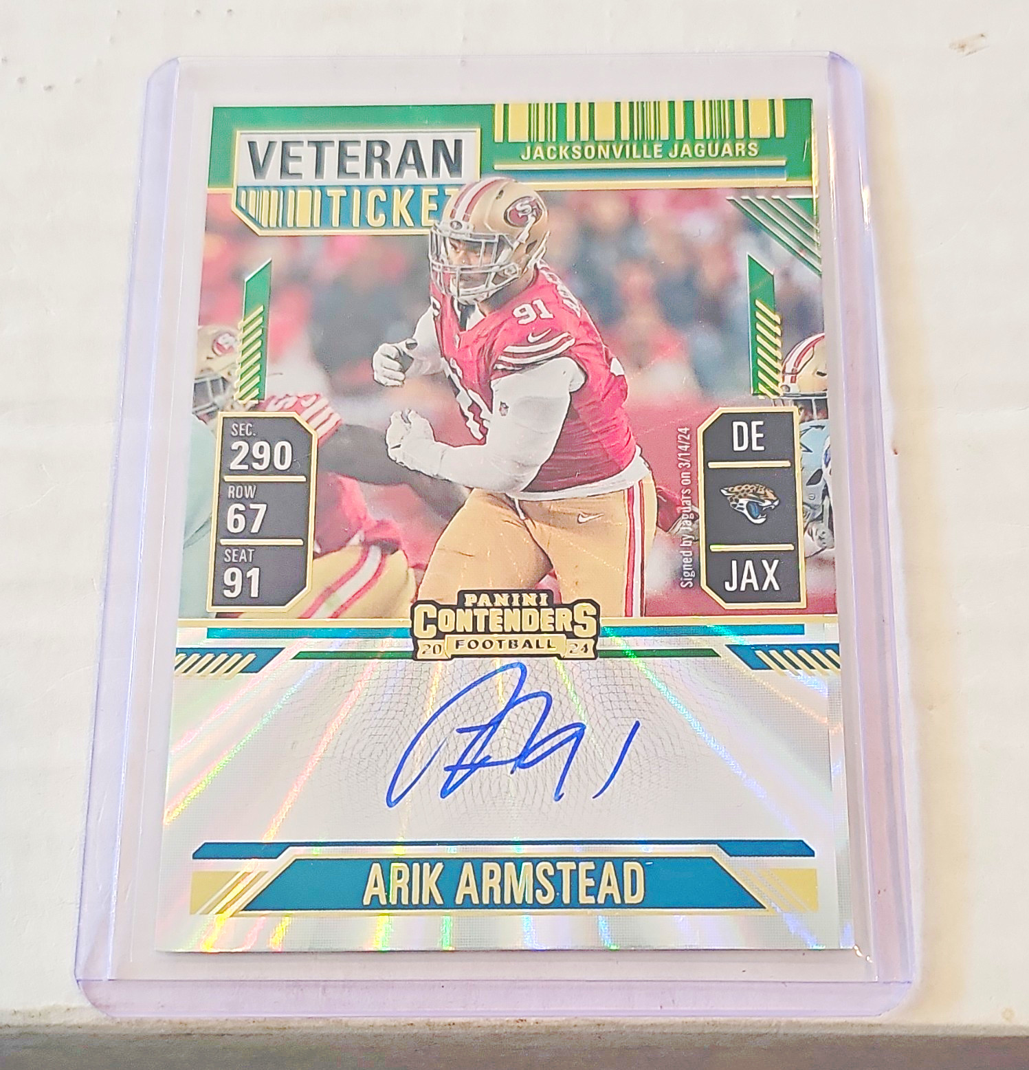 Panini 2024 Contenders Arik Armstead Veteran Ticket Auto #VT-AAD Jaguars