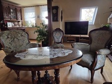 Antike Sitzgruppe 2 Sessel Tisch Stuhl Holz