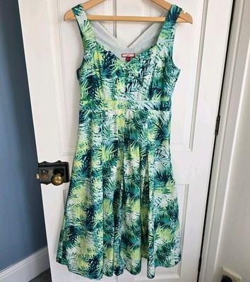 Joe Browns Summer Dress Sun Size 10 Leaf Print 50's Swing Style Fit Flare New