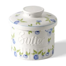 Butter Crock on Counter with Water Line, Spreadable Butter Keeper, French Cer...