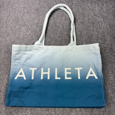 Athleta Canvas Tote CarryAll Bag Gradient Blue Handle Gym Yoga Workout