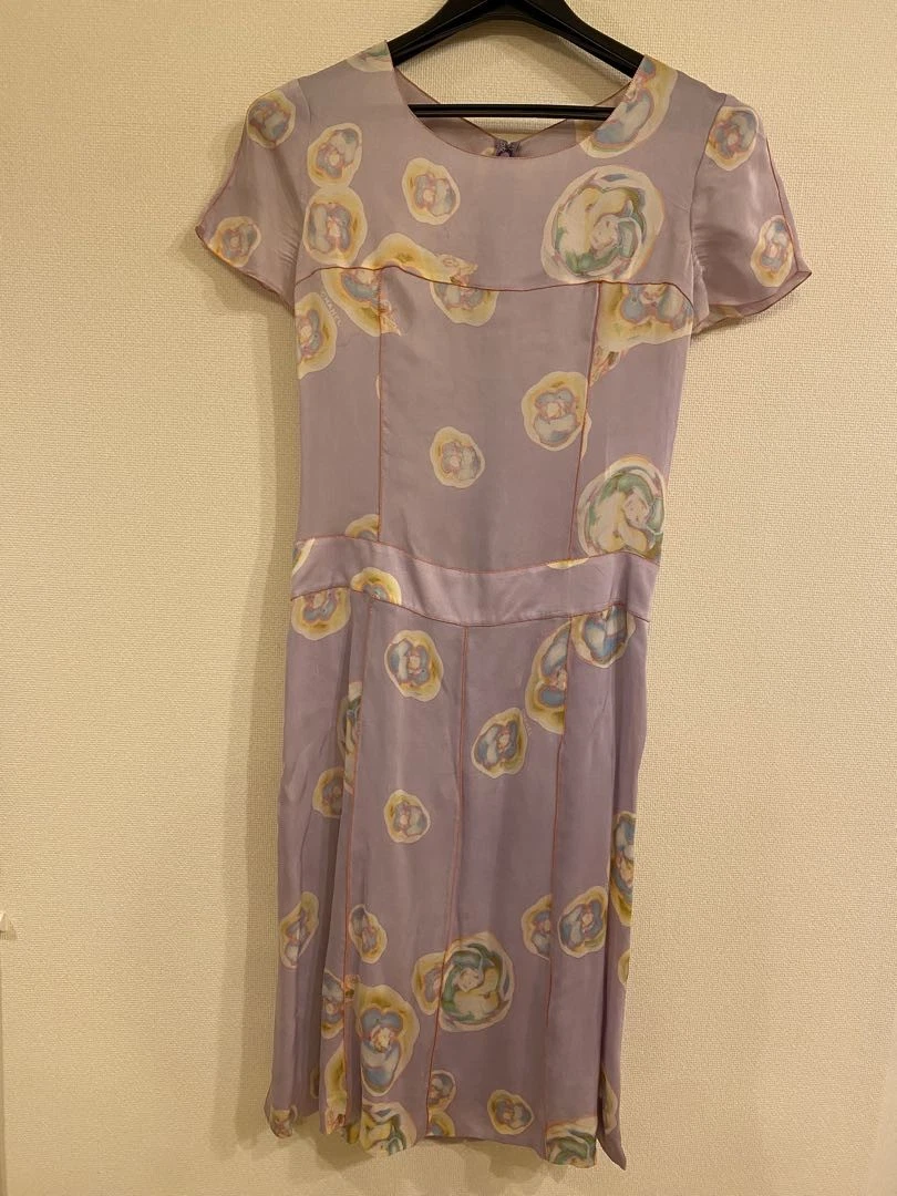 Chanel — Chanel Camellia Print Cruise Line Dress Silk Size:S Lavender Multicolor SK1715