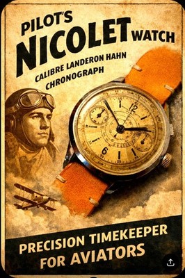 Huge Nicolet Chronograph Cal landeron Hahn cal. 15-1/2 One Pusher Ultra Rar 39mm