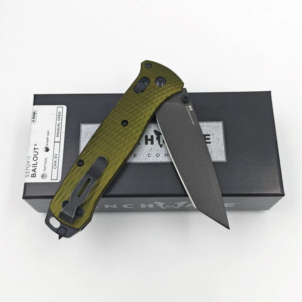 Cuchillo Plegable Benchmade 537GY-1 Rescate Woodland Mango Verde Eje Bloqueo Gota Foto 2 de 4