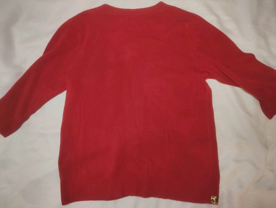 Kim Rogers sweater Cardigan Red Cheetah Trimmed 3/4 Sleeve Women's Size Large - Image 2 of 4
