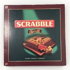 Mattel Scrabble Deluxe Board Game 53579 Rotating Grid Wooden Tiles